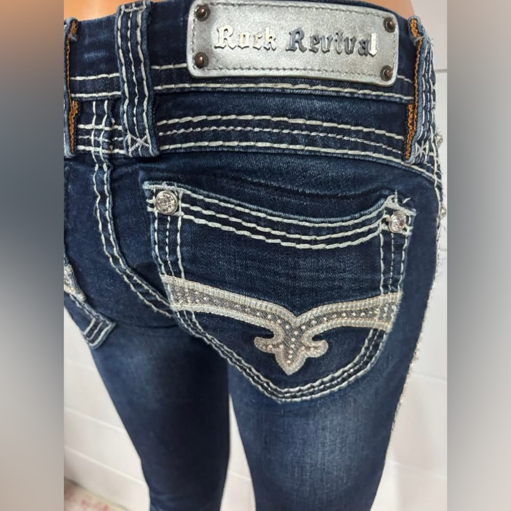 WOMEN'S ROCK REVIVAL LAVINIA ANKLE SKINNY DENIM JEANS RHINESTONE